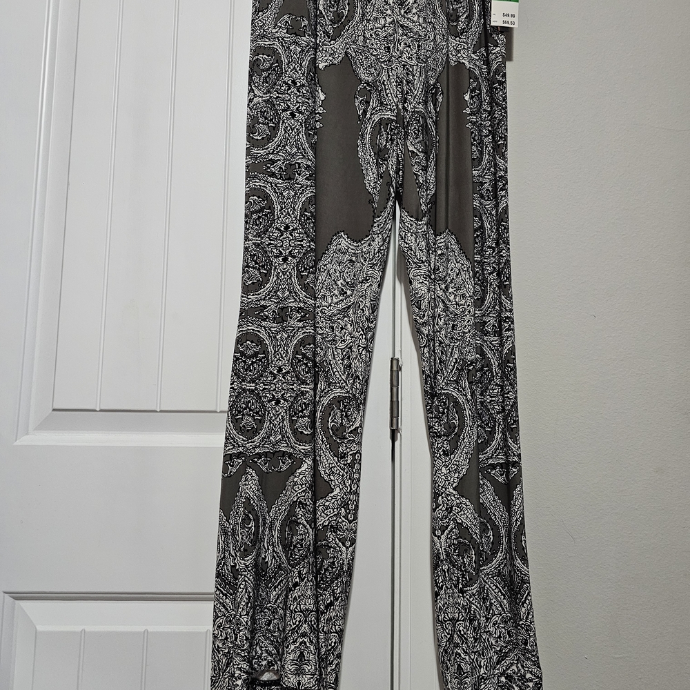 INC International Concepts Black & White Paisley Wide-Leg Jumpsuit Pants